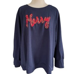 PHILOSOPHY Navy Blue "Merry" Plaid Crew Neck Longsleeve Christmas Sweatshirt 3XL